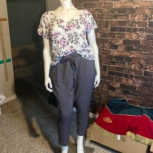 Torrid Cigar Grey Pants with Floral Shirt (2 piece offer)